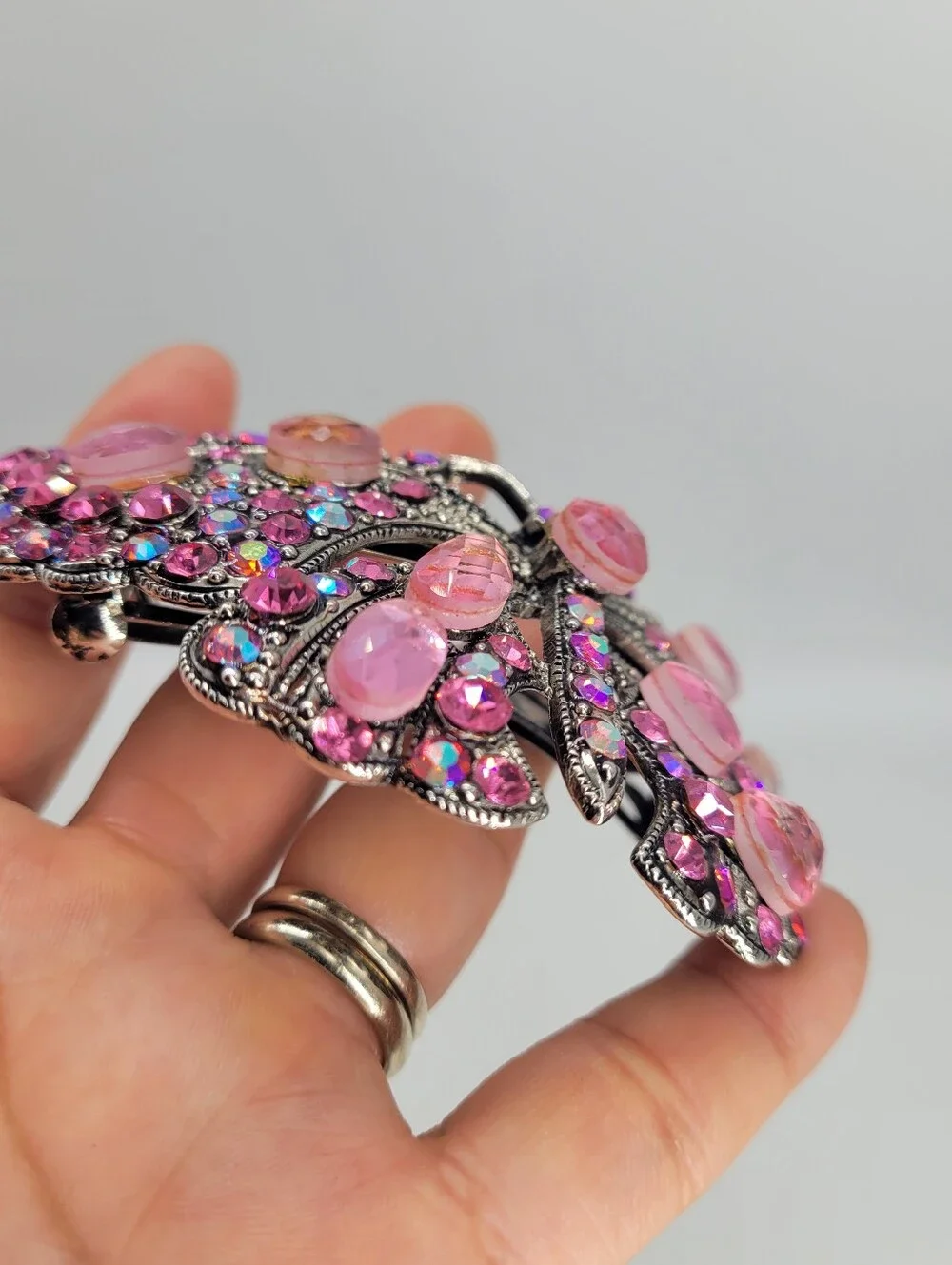 vintage-style butterfly hair clip sparkling pink rhinestones - Picture 5 of 8